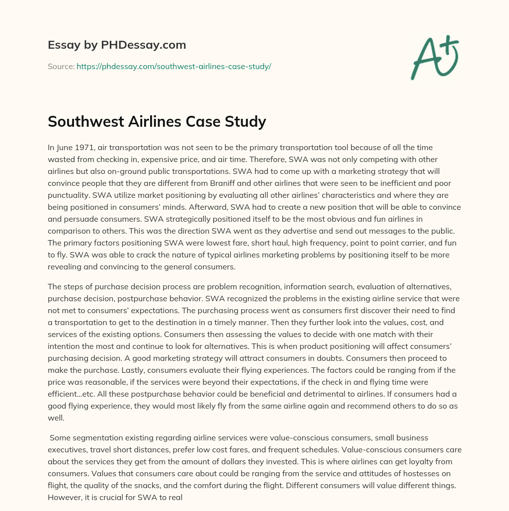 Southwest Airlines Case Study essay