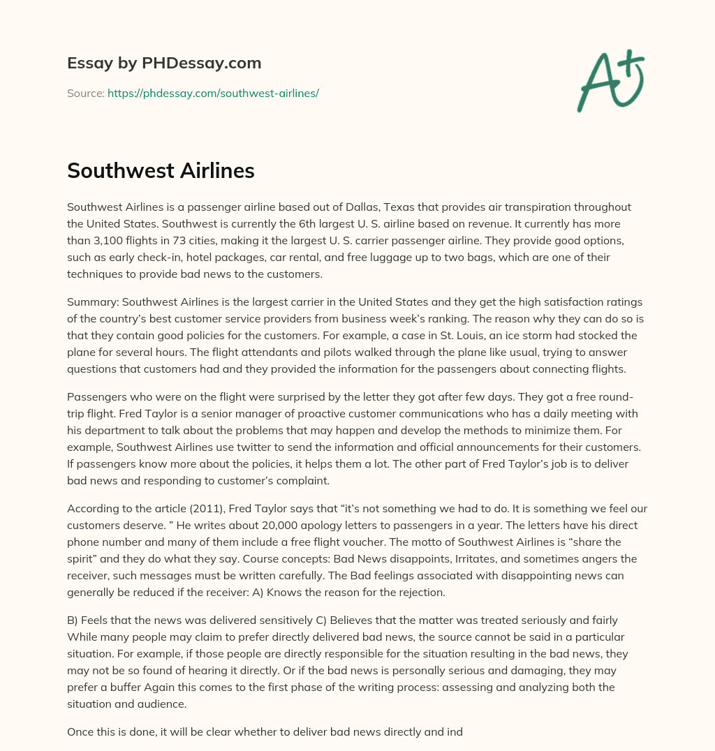 Southwest Airlines essay