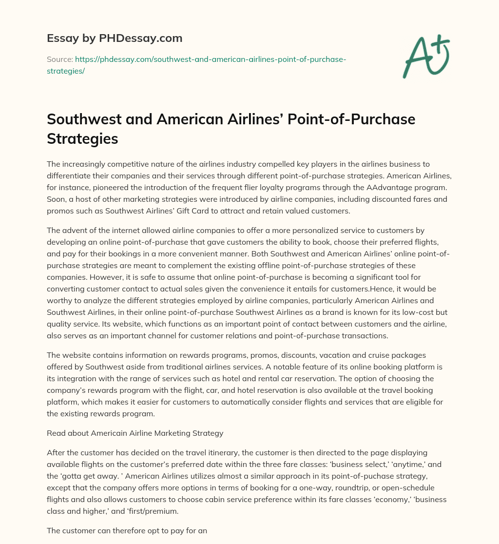 Southwest and American Airlines’ Point-of-Purchase Strategies essay