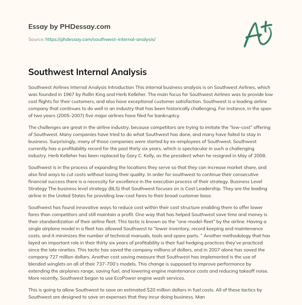 Southwest Internal Analysis essay