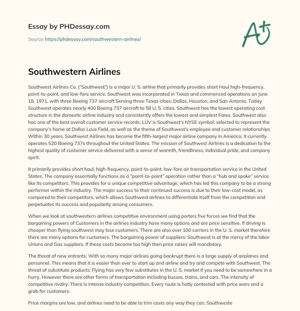 Southwestern Airlines essay