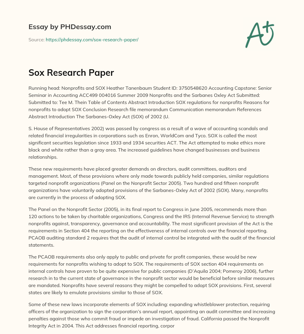 Sox Research Paper essay