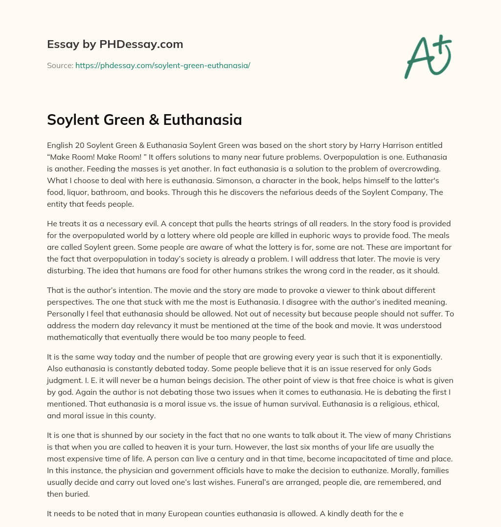 Soylent Green & Euthanasia essay