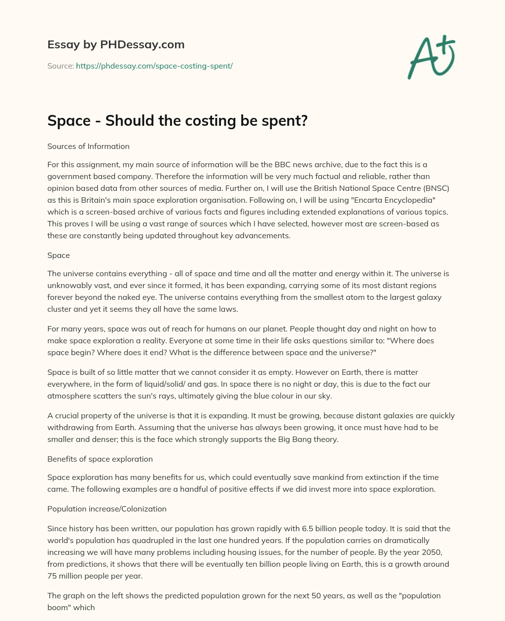 Space – Should the costing be spent? essay