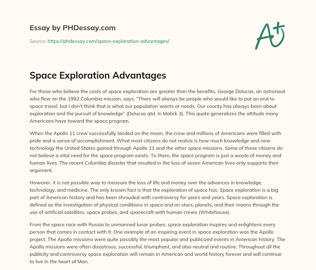 space exploration advantages essay