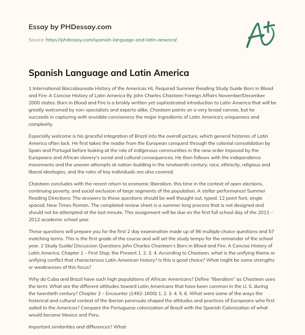 Spanish Language and Latin America essay