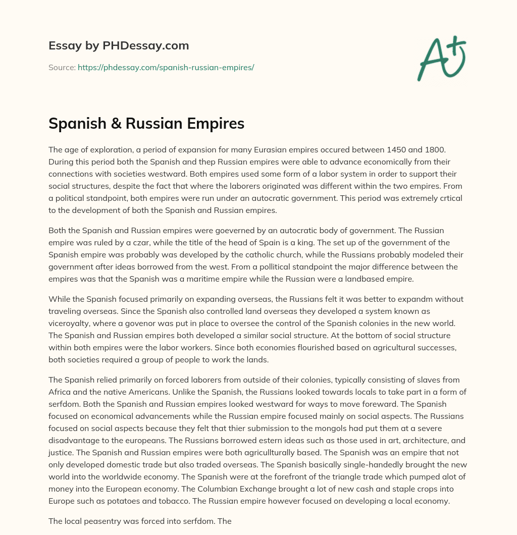 Spanish & Russian Empires essay