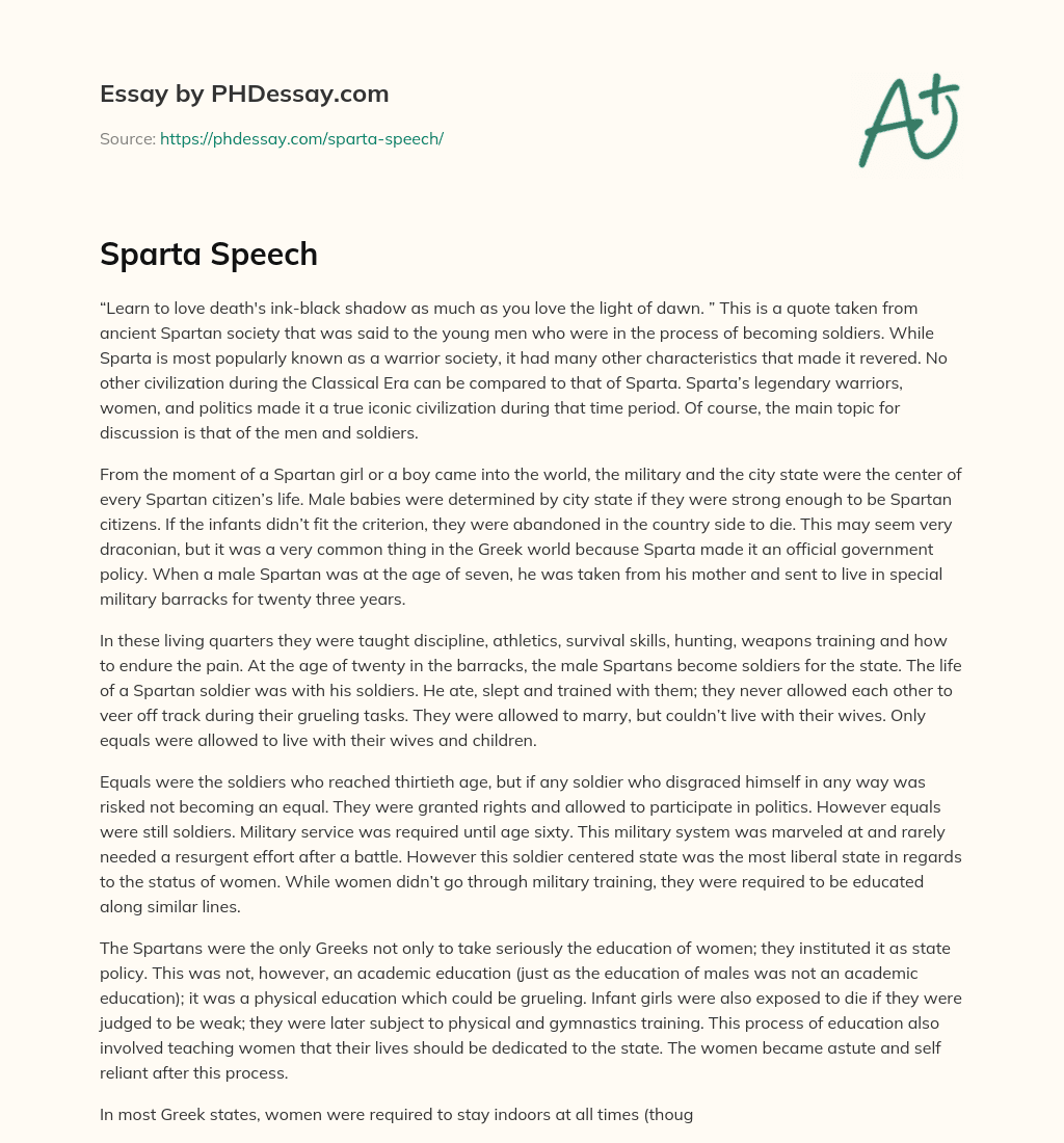 Sparta Speech essay