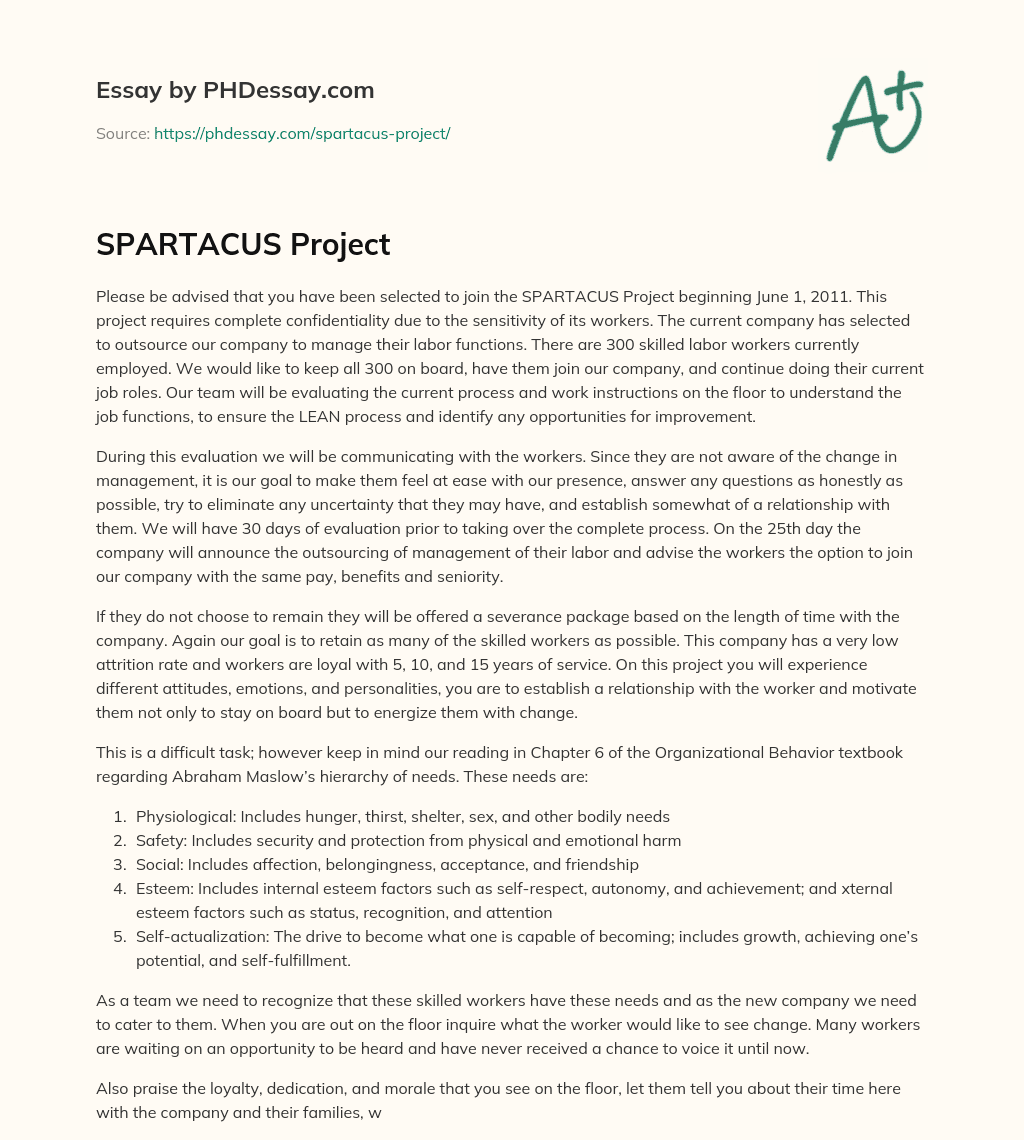 SPARTACUS Project essay