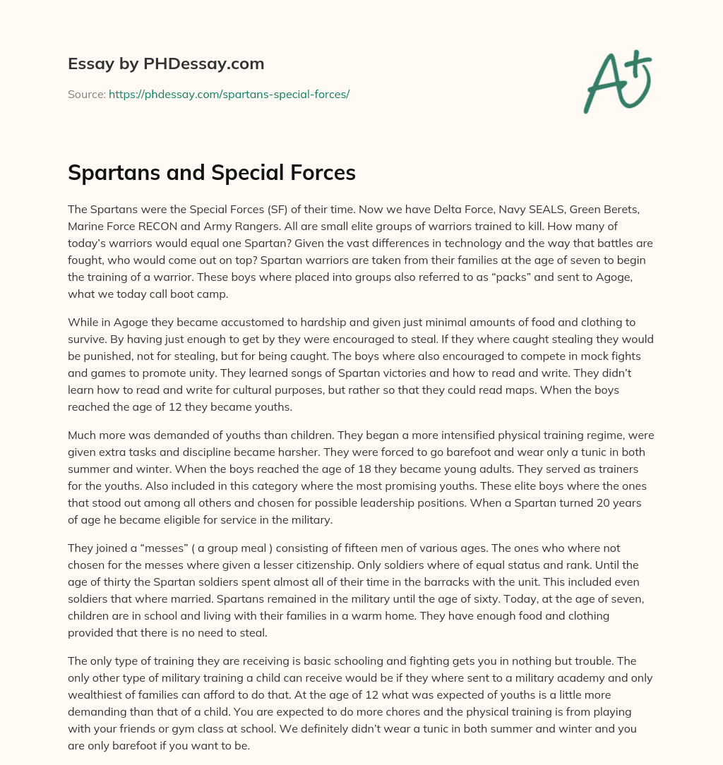 Spartans and Special Forces essay