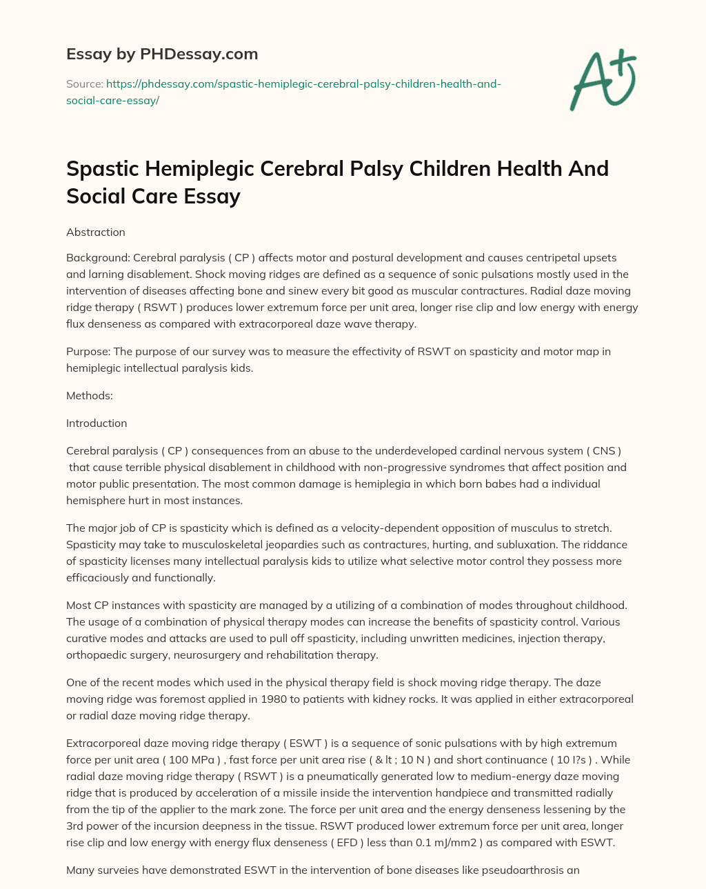 Spastic Hemiplegic Cerebral Palsy Children Health And Social Care Essay essay