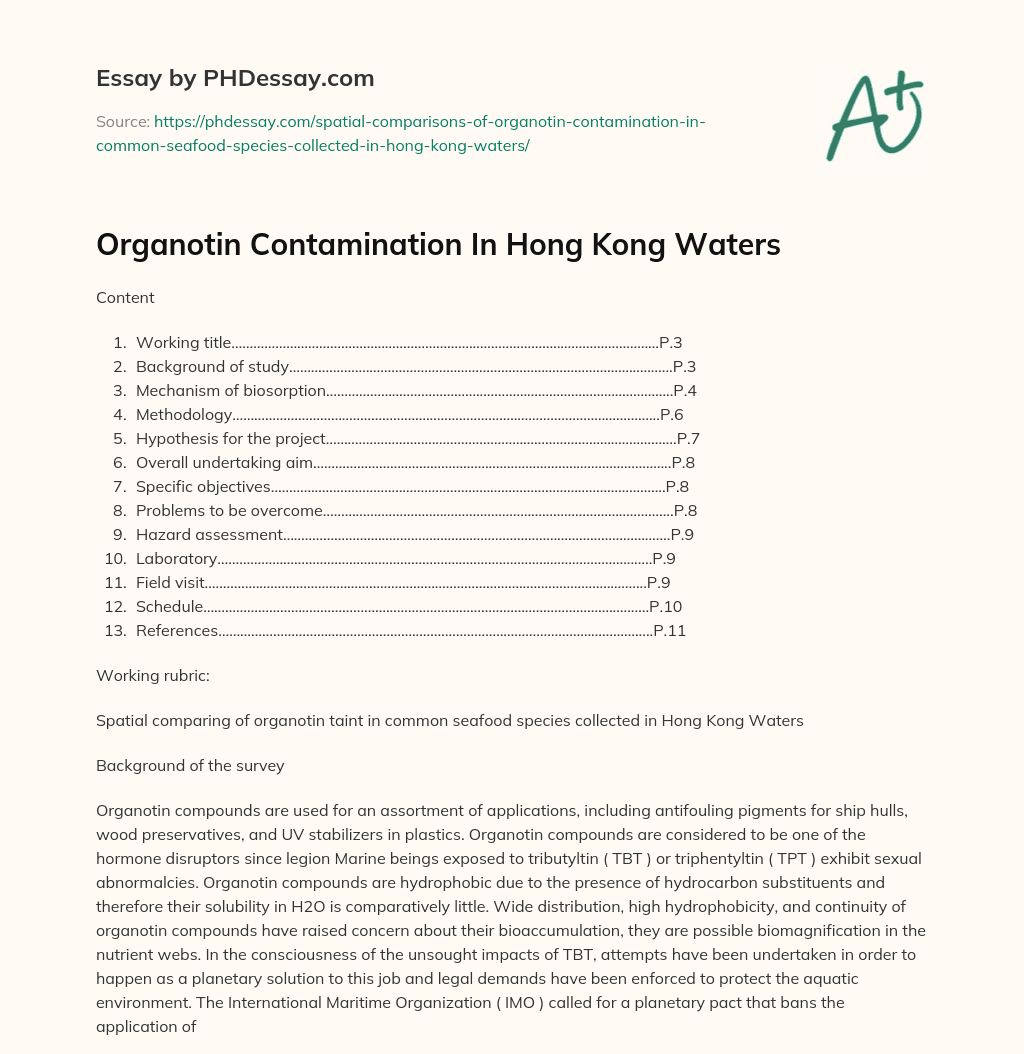 Organotin Contamination In Hong Kong Waters essay