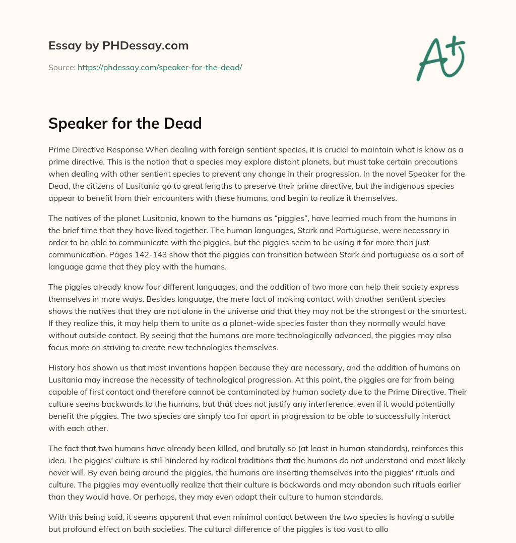 Speaker for the Dead essay