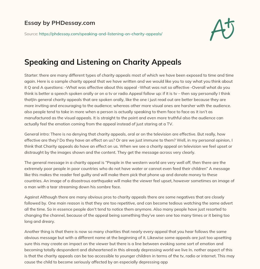 Speaking and Listening on Charity Appeals essay