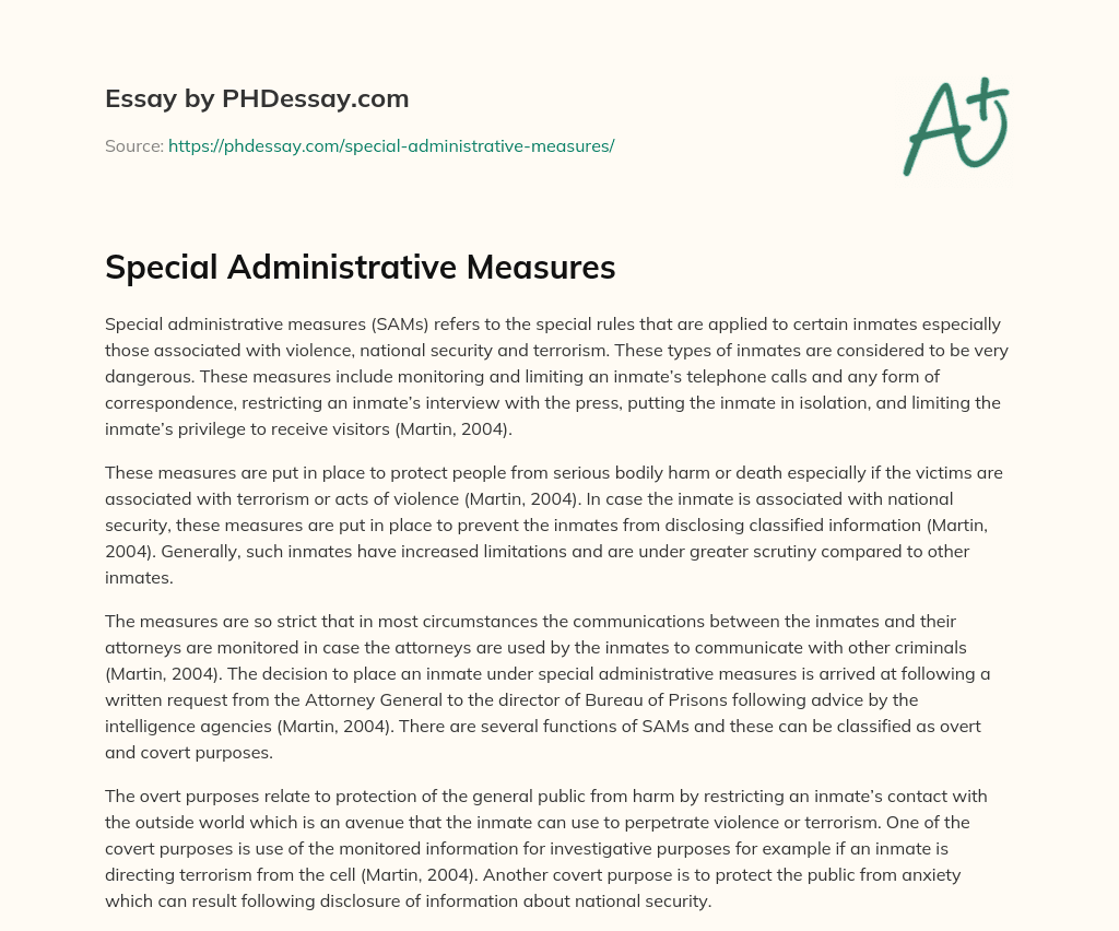 Special Administrative Measures essay