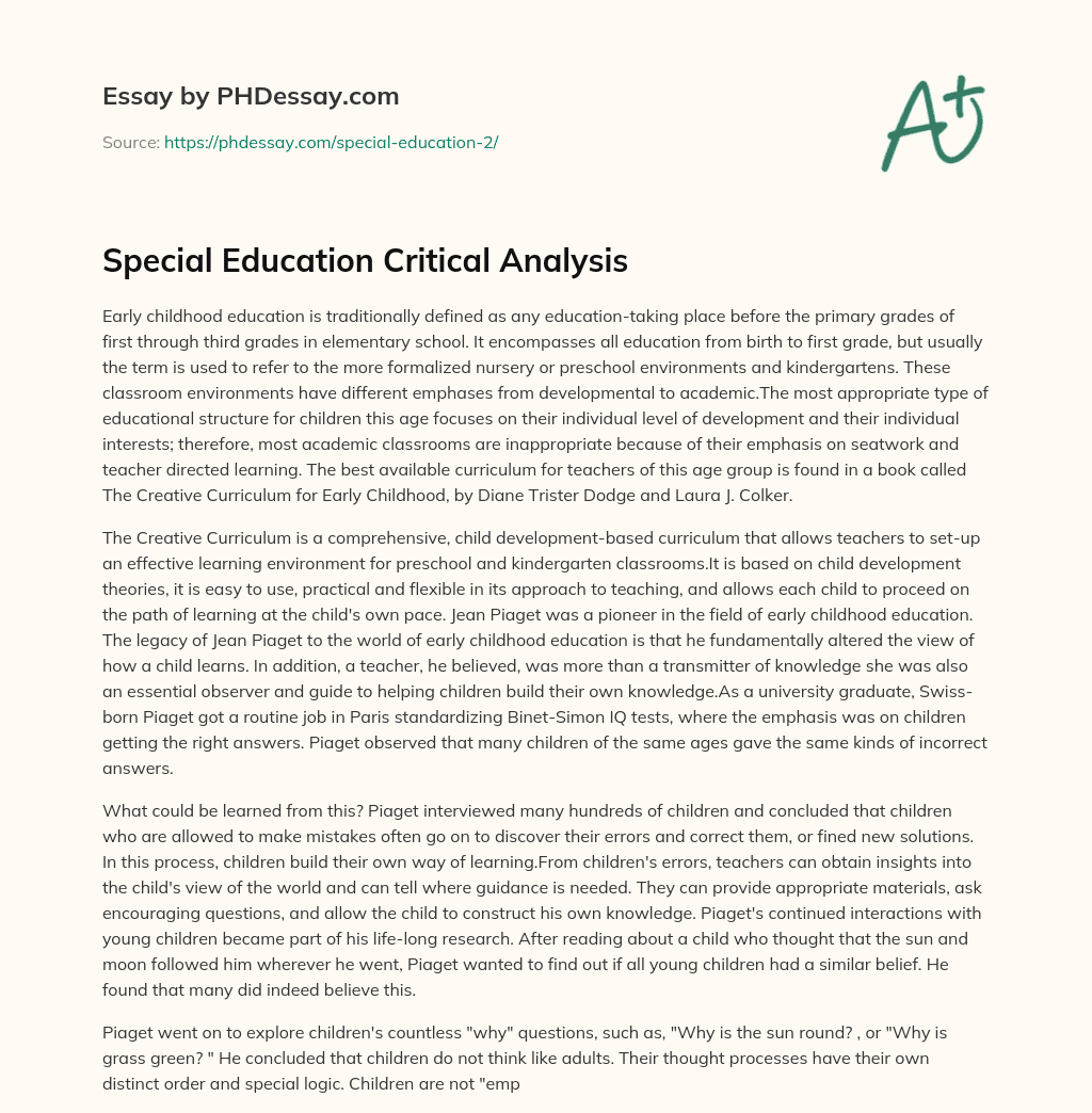 Special Education Critical Analysis essay