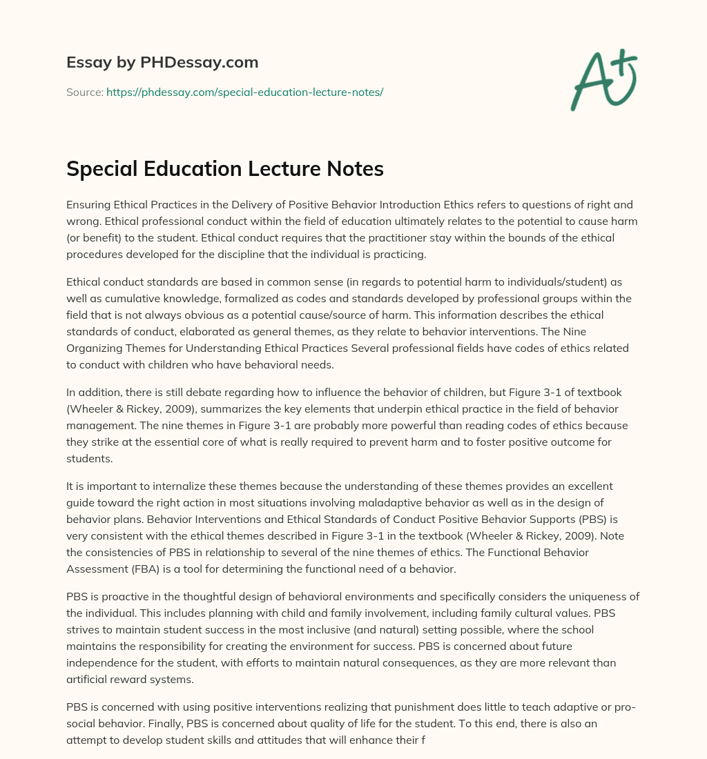 Special Education Lecture Notes essay