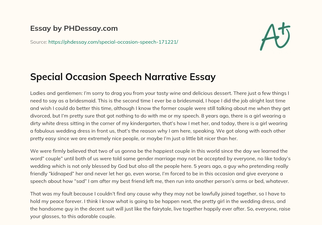 Special Occasion Speech Narrative Essay (300 Words)