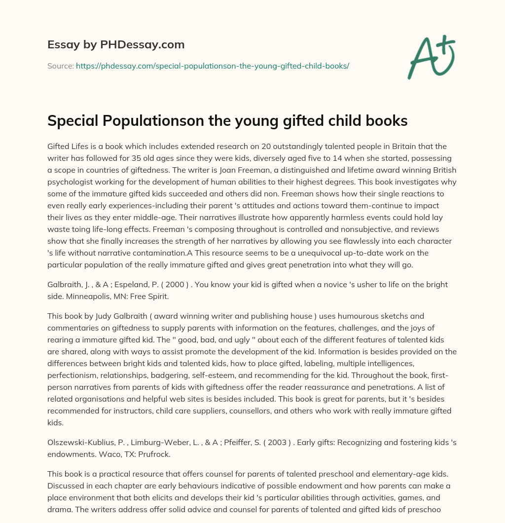 Special Populationson the young gifted child books essay