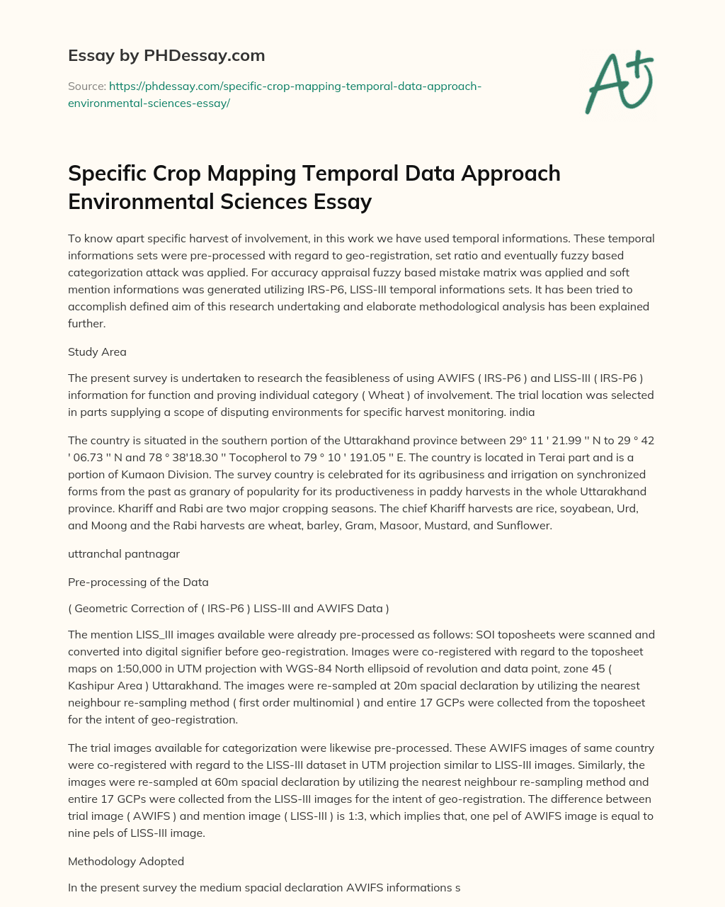 Specific Crop Mapping Temporal Data Approach Environmental Sciences Essay essay