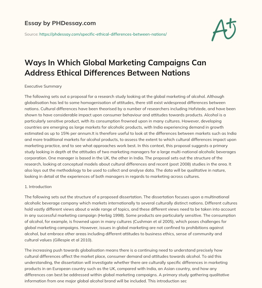 Ways In Which Global Marketing Campaigns Can Address Ethical Differences Between Nations essay