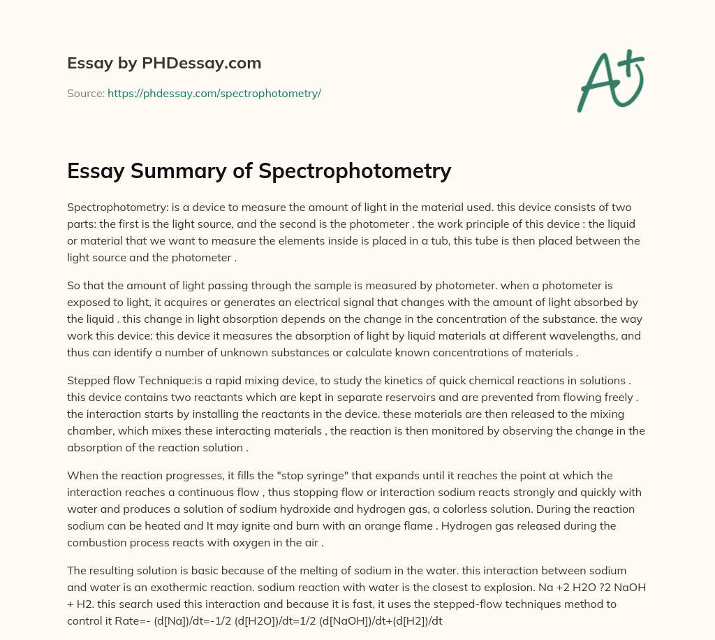 Essay Summary of Spectrophotometry essay