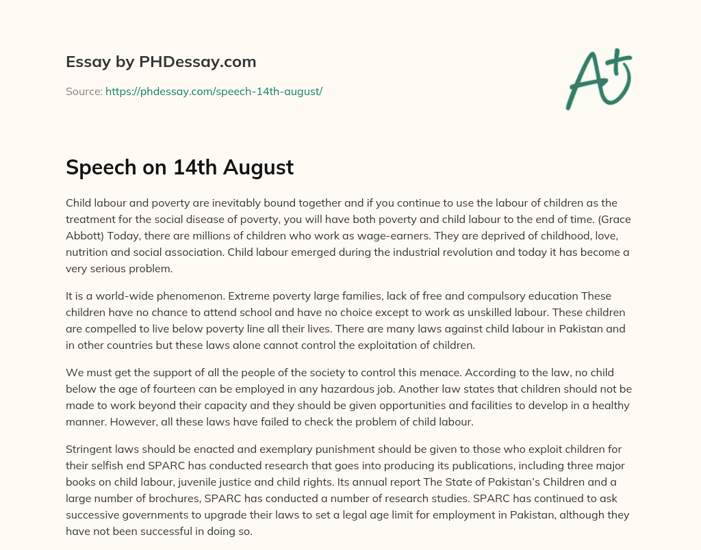 Speech on 14th August essay