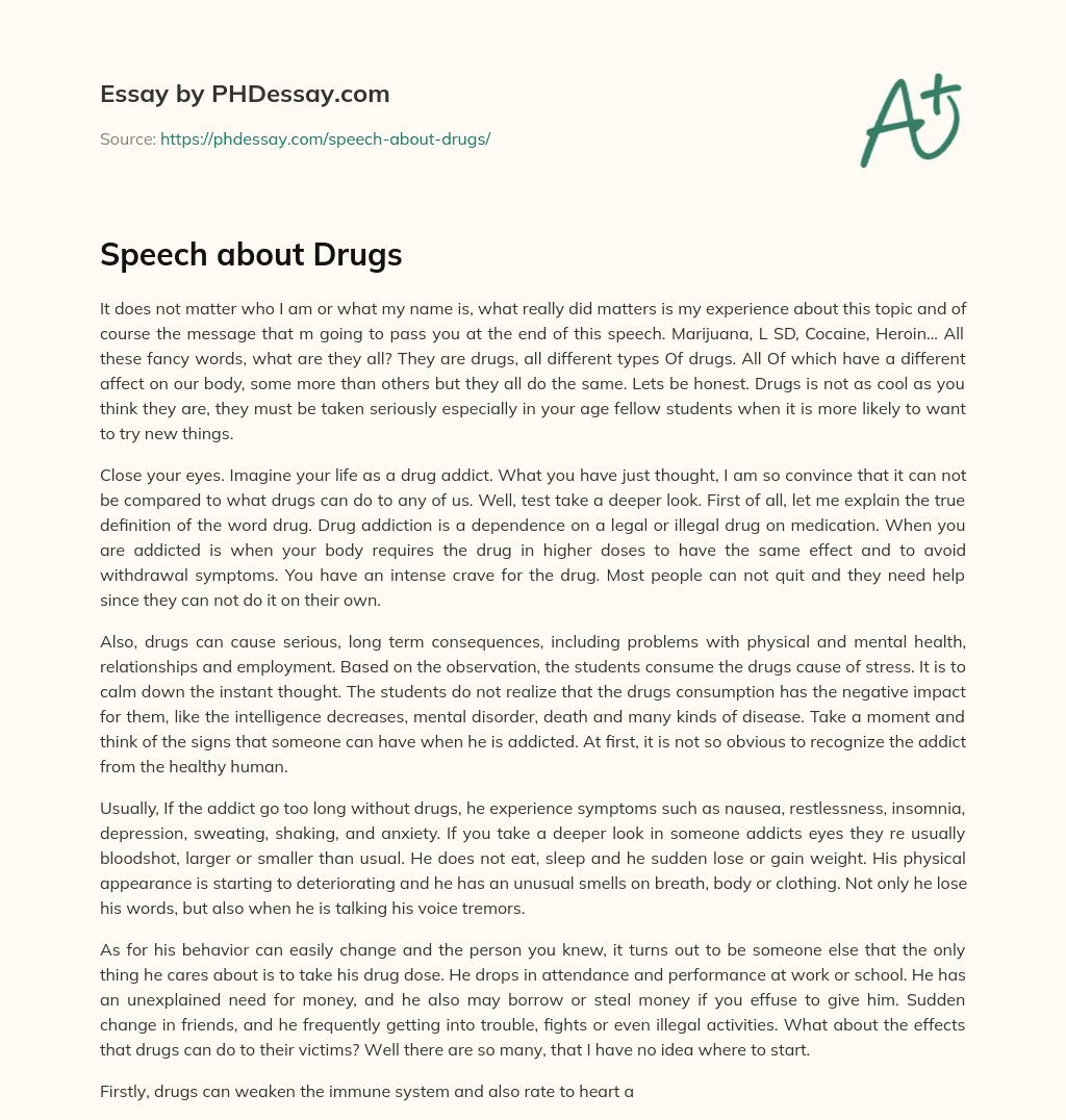 Speech about Drugs essay