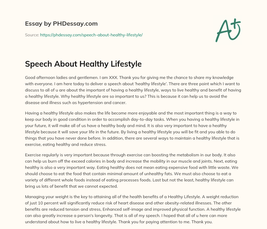 persuasive speech on living a healthy lifestyle