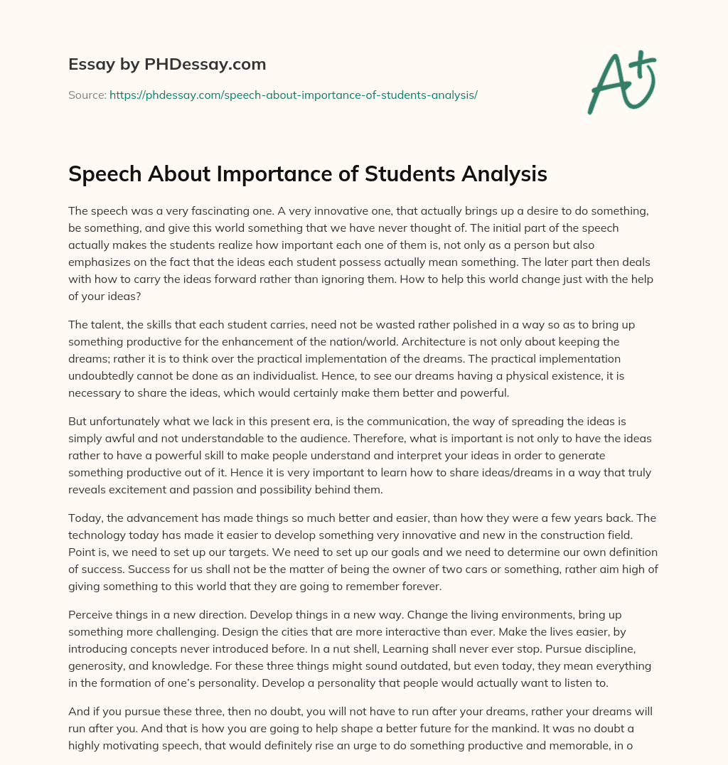 Speech About Importance of Students Analysis essay