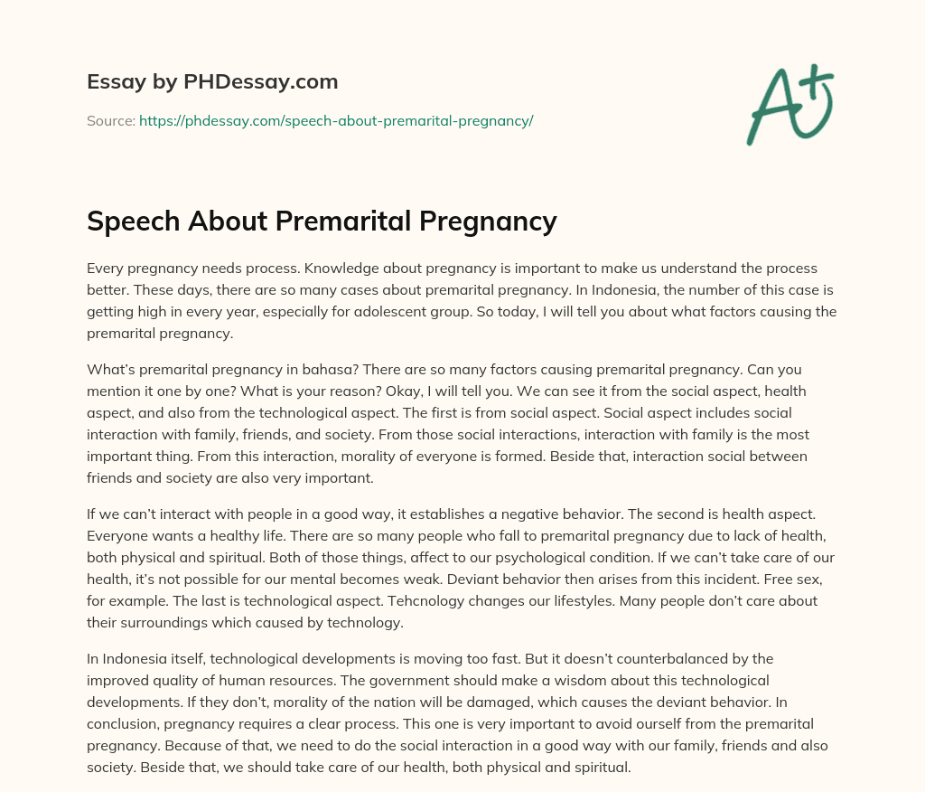 Speech About Premarital Pregnancy essay