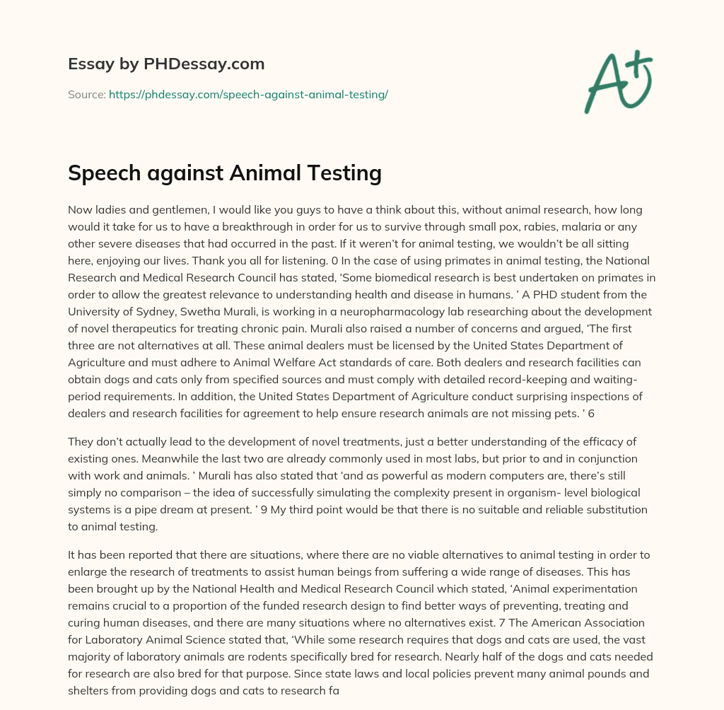 against animal testing persuasive speech