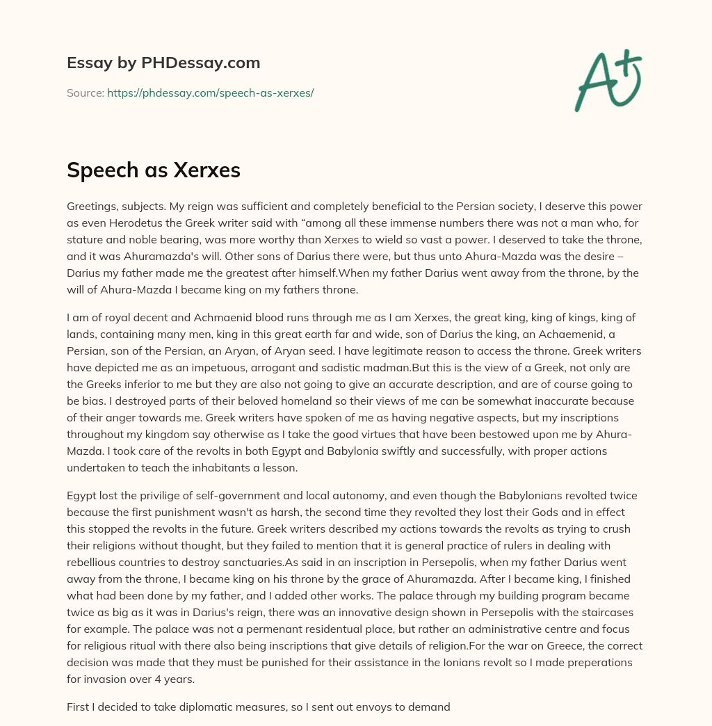 Speech as Xerxes essay