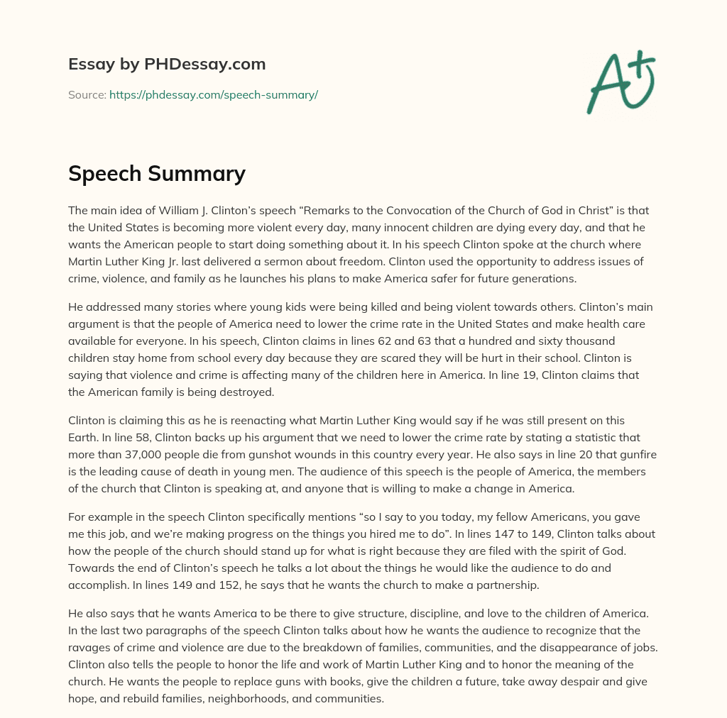 Speech Summary essay