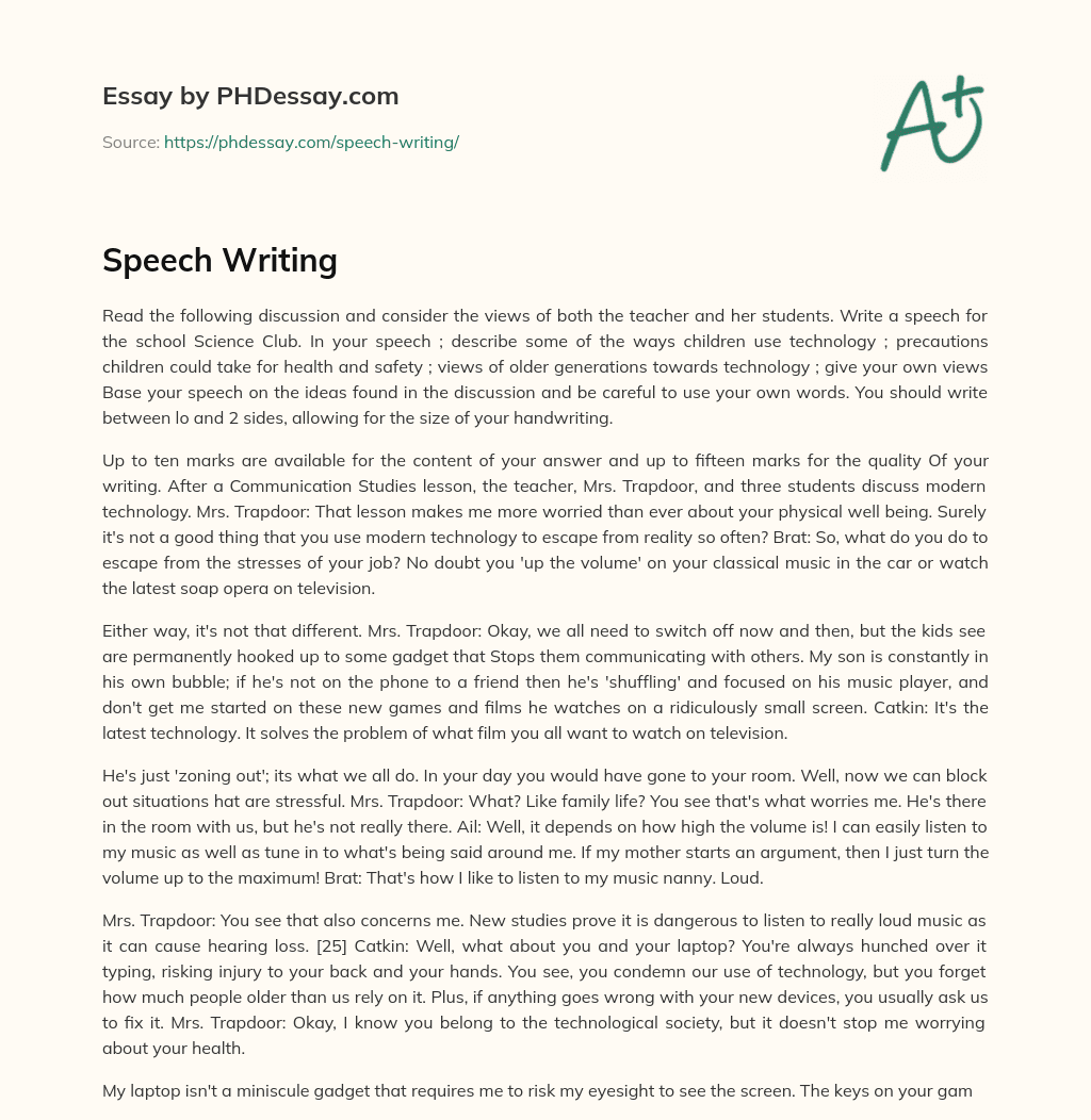essay about writing speech
