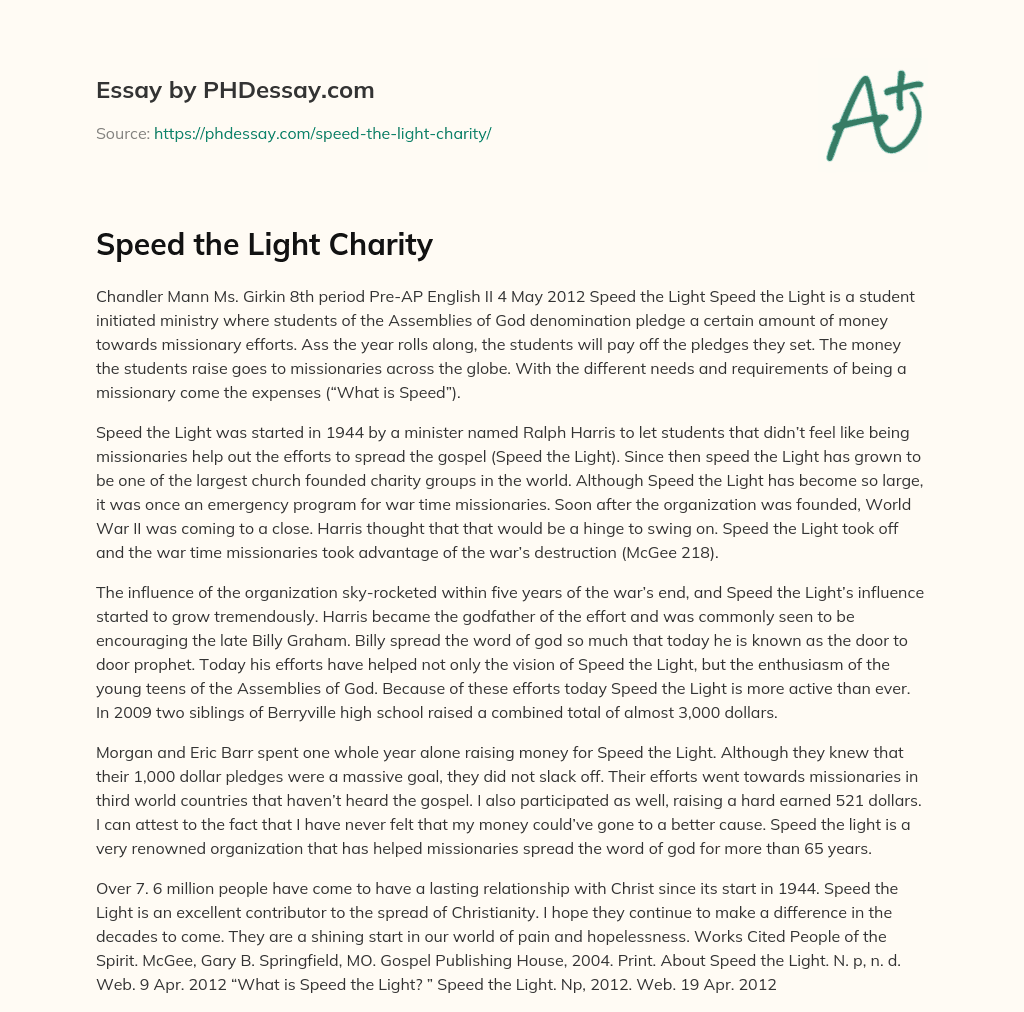 Speed the Light Charity essay
