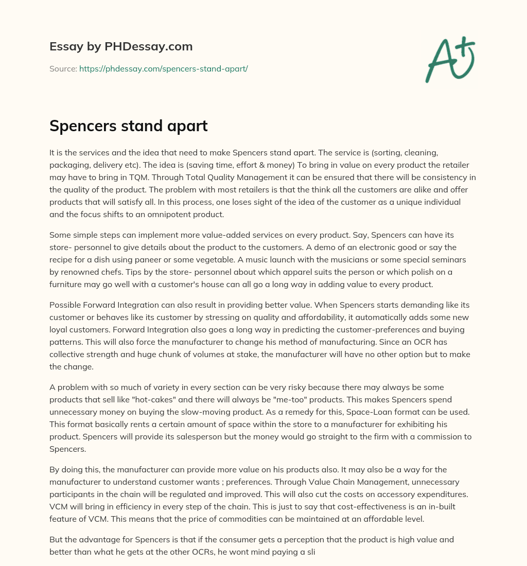 Spencers stand apart essay