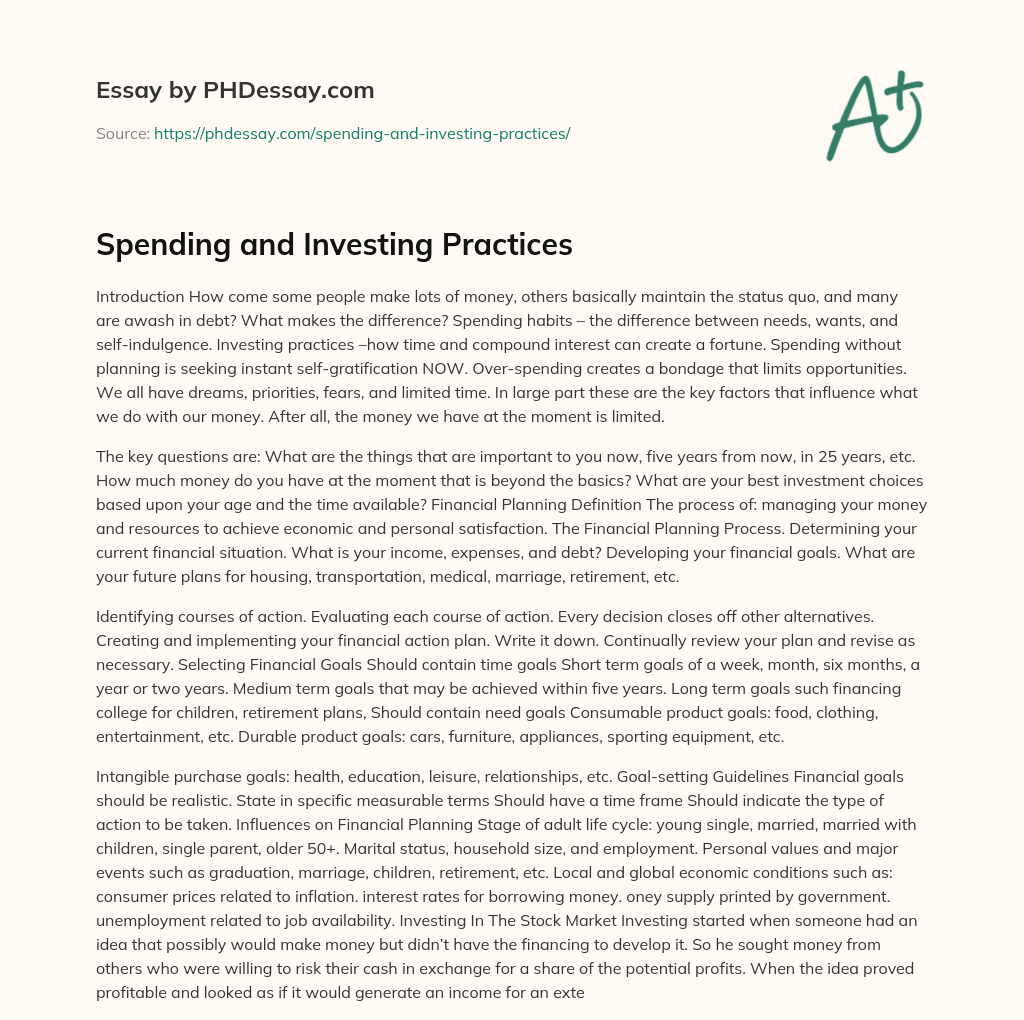 Spending and Investing Practices essay