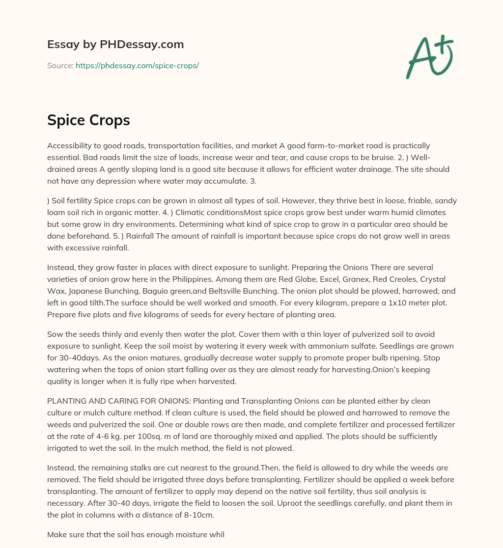 Factors to Consider for Growing Spice Crops and Onions in the Philippines essay