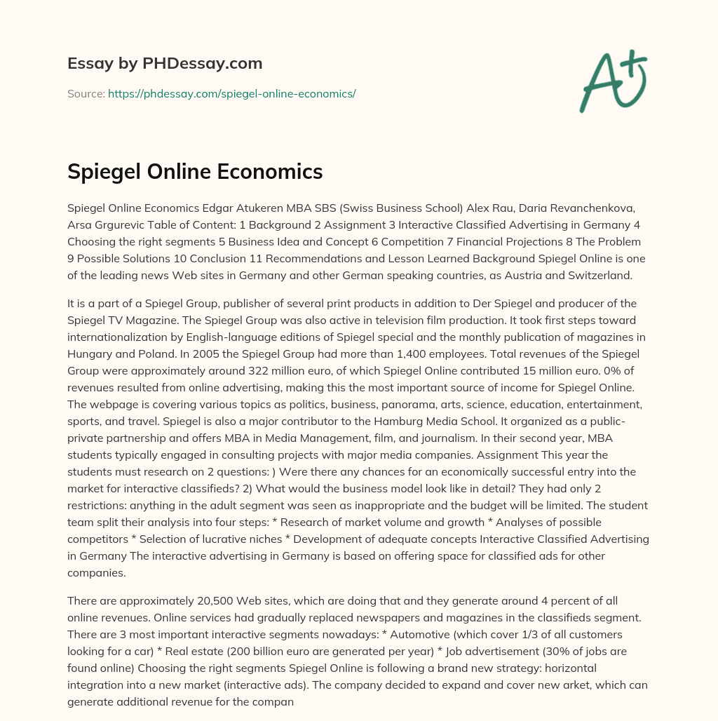 Spiegel Online Economics essay