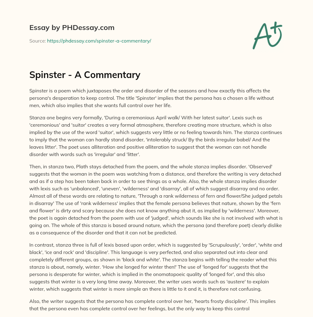 Spinster – A Commentary essay
