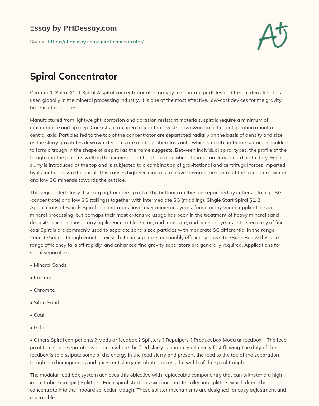 Spiral Concentrator essay
