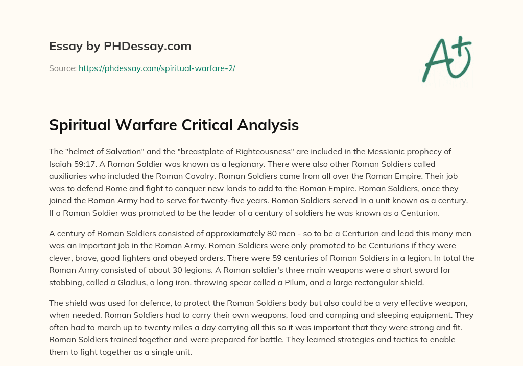Spiritual Warfare Critical Analysis essay