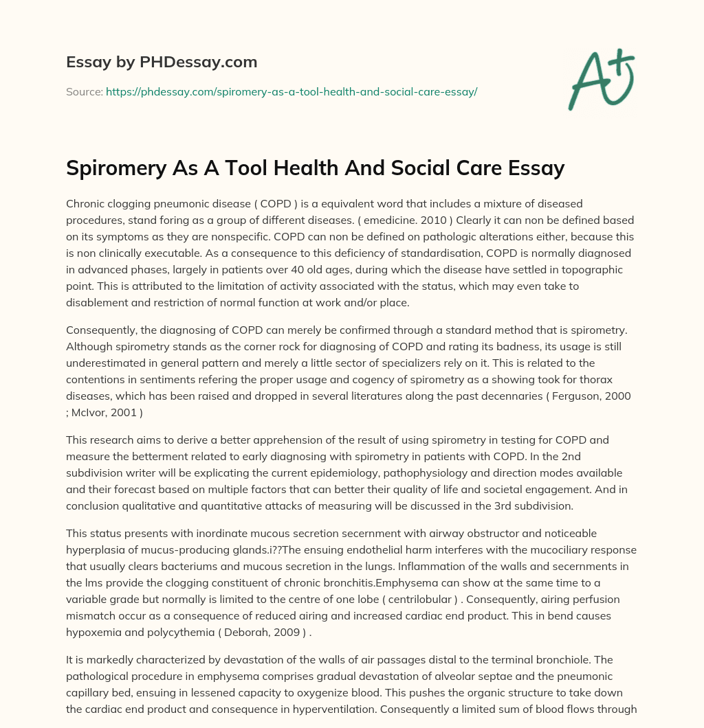 Spiromery As A Tool Health And Social Care Essay essay