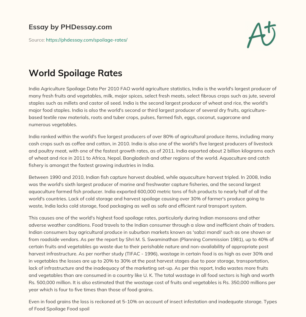 World Spoilage Rates essay