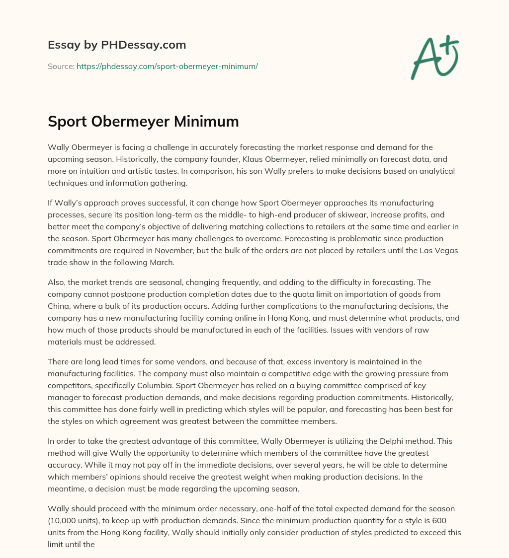 Sport Obermeyer Minimum essay