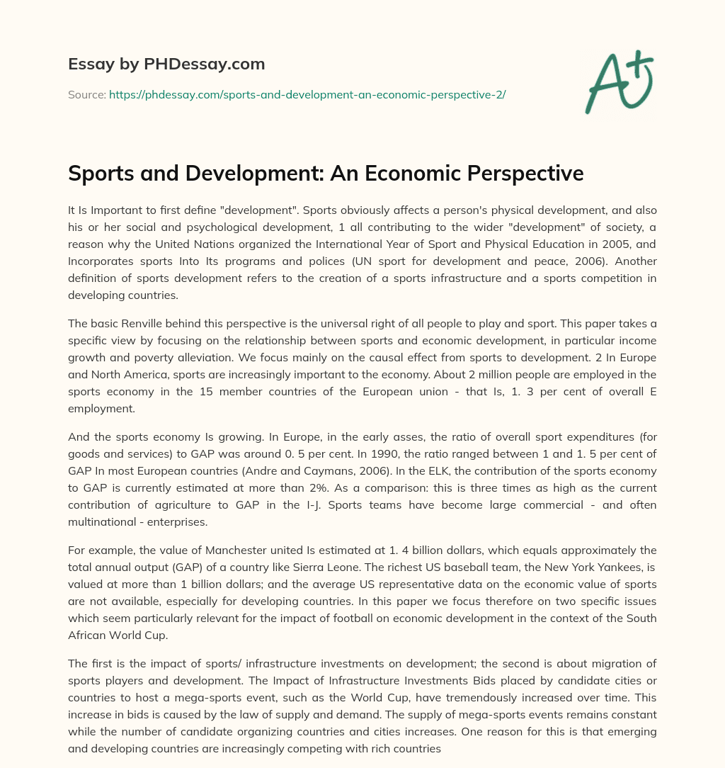 Sports and Development: An Economic Perspective essay