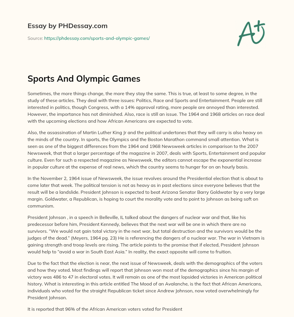 Sports And Olympic Games essay