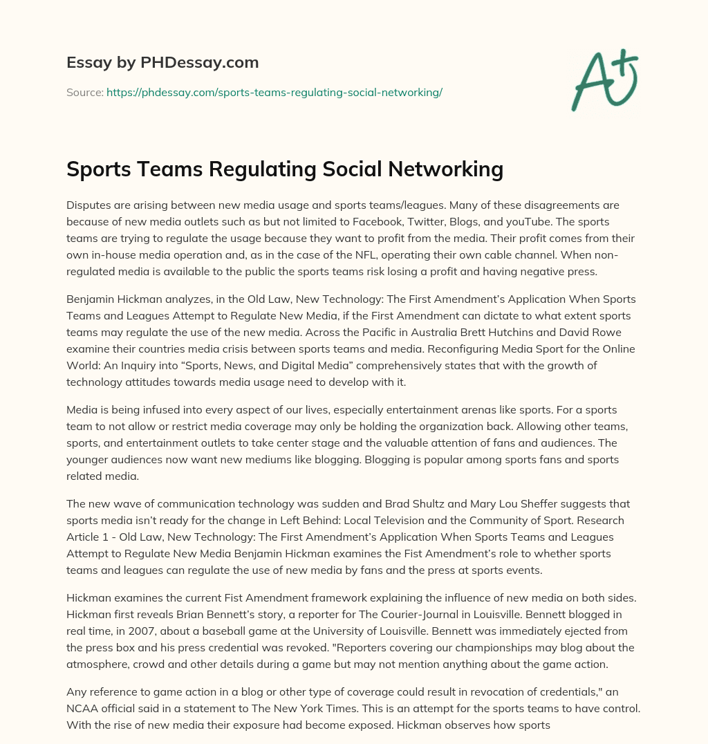 Sports Teams Regulating Social Networking essay