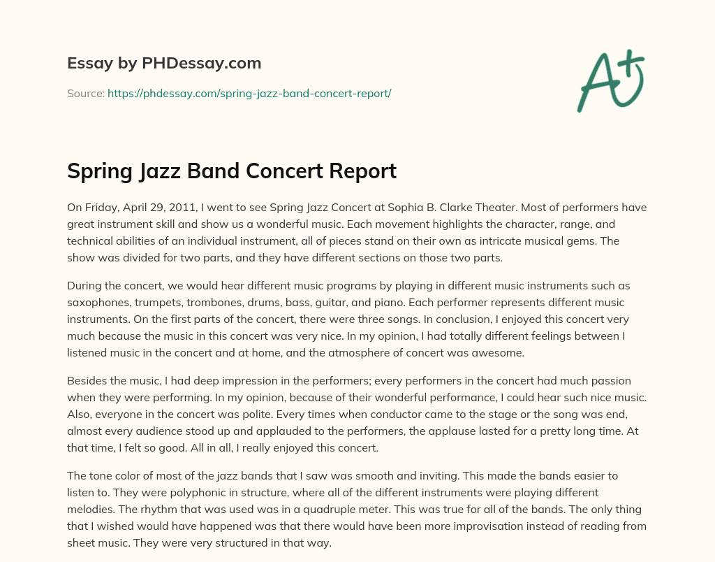 Spring Jazz Band Concert Report essay